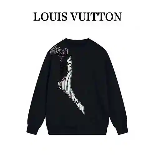 LV/Louis Vuitton Graffiti Letter Printed Bubble Round Neck Sweater