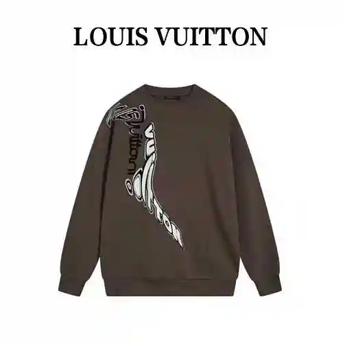 LV/Louis Vuitton Graffiti Letter Printed Bubble Round Neck Sweater