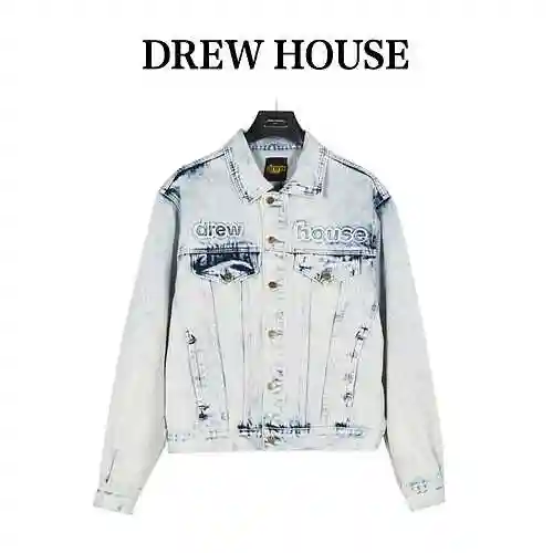 Drew House 23Fw 3D relief smiley face washed denim jacket