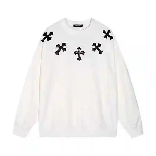 CH Corolla Heart Neckline Silver Cross Round Neck Sweater, Unisex