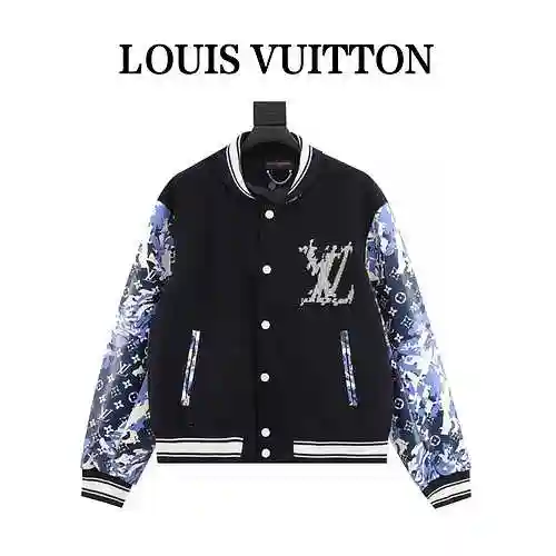 LV/Louis Vuitton vintage leather sleeve patchwork bomber jacket