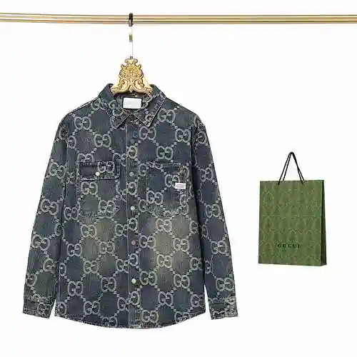 Gu * cci/Gucci Pineapple GG Jacquard Denim Jacket Coat-