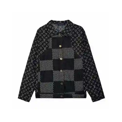 LV Nigo Human Virgil Denim Checkerboard Jacquard Wash Denim Coat