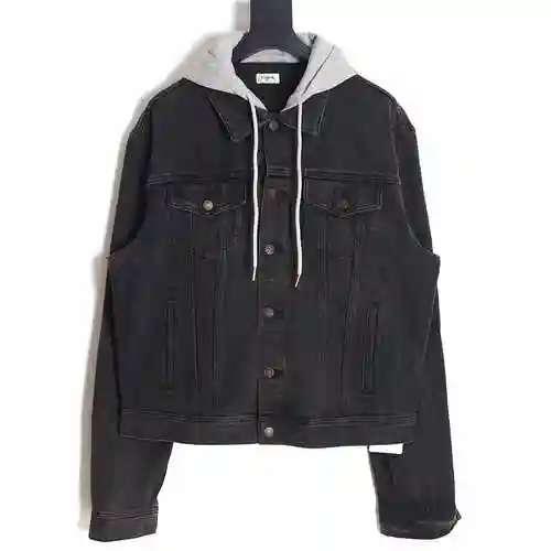 CE/Celine 23Fw Hooded Printed Panel Denim Coat