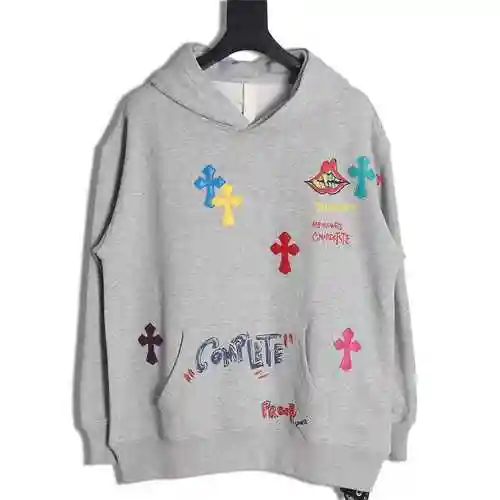 CH Croix Cross Graffiti Pasted Leather Letter Printed Hoodie