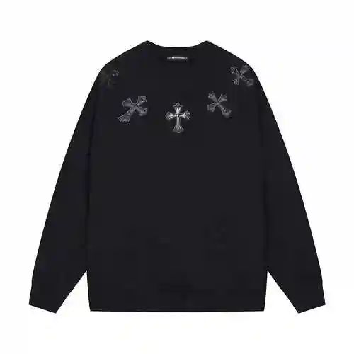 CH Corolla Heart Neckline Silver Cross Round Neck Sweater, Unisex