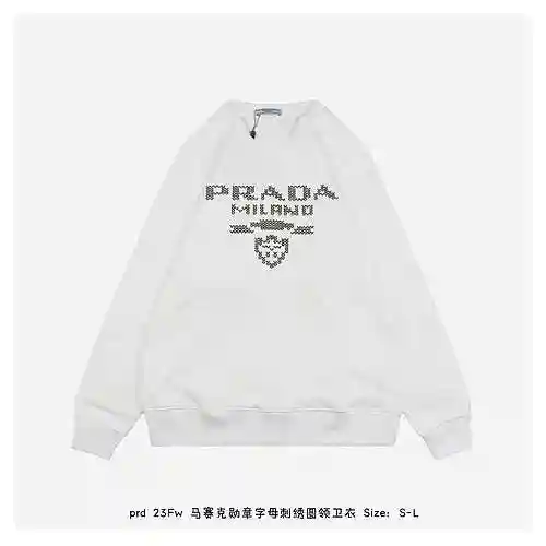 PRD 23Fw Mosaic Medal Letter Embroidered Round Neck Sweater