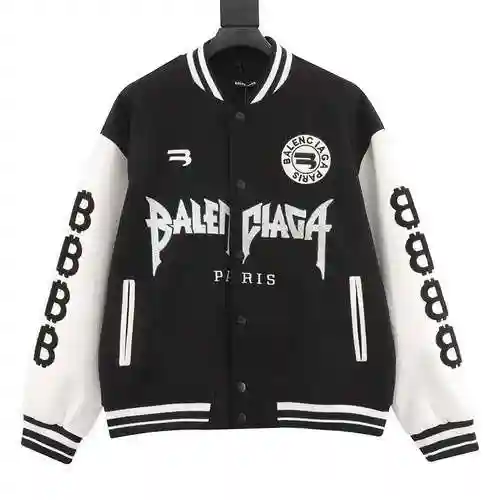 Blcg embroidered letter leather sleeve patchwork baseball jacket