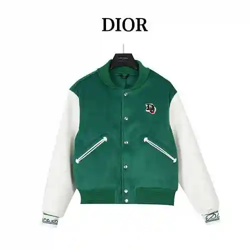CD/Dior 23Fw Combination Leather Sleeve Wool Baseball Jacket Jacket