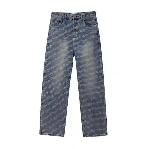 Balenciaga's New Double B Letter Bullet Screen Logo Full Print Back Needle Jeans Wash Blue Double B 