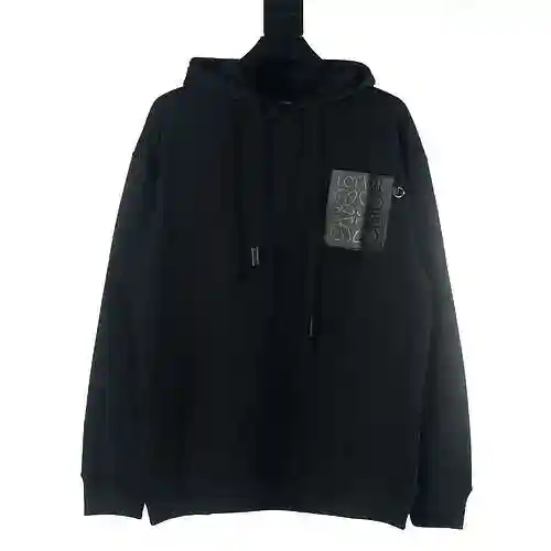 Loe * we/Loewe 23Fw Chest Embossed Logo Leather Pocket Hoodie