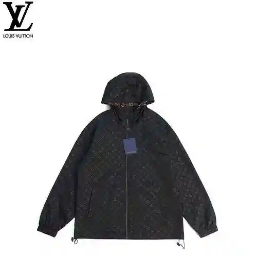 LV/Louis Vuitton LV AOP Jacquard Dark Pattern Hooded Coat Charge Coat