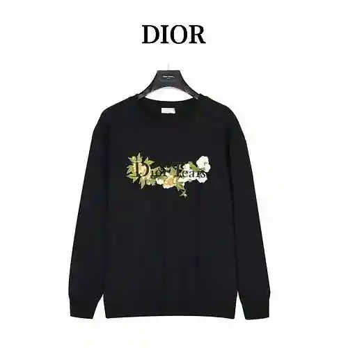 Suéter de cuello redondo de algodón con estampado de letras de algodón bordado con la marca CD Dior 
