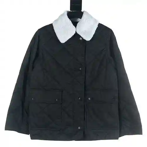BBR/Burberry BBR 23FW Chaqueta de algodón a cuadros con rombos y cuello de lana desmontable