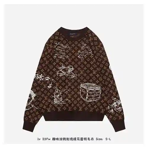 1v 23Fw Funny Graffiti Embroidery Jacquard Round Neck Sweater