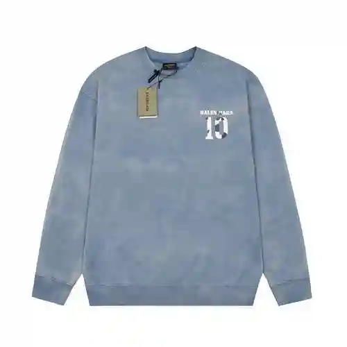 BLCG/Balenciaga Washed Old 10 Letter Round Neck Sweater Blue