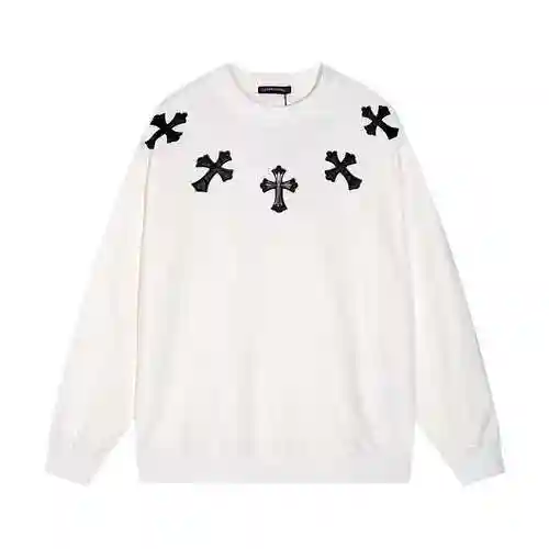CH/Corolla Heart Neckline Silver Cross Round Neck Sweater, Unisex