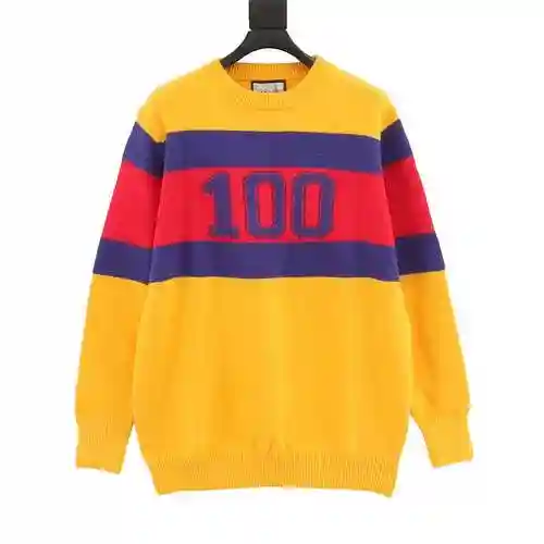G Family's 100th Anniversary Jacquard Letter Striped Sweater