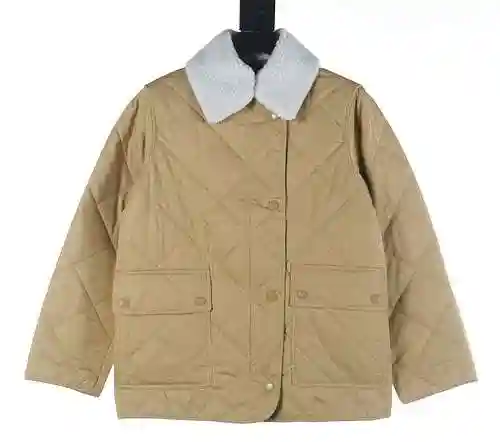 BBR/Burberry BBR 23FW Chaqueta de algodón a cuadros con rombos y cuello de lana desmontable