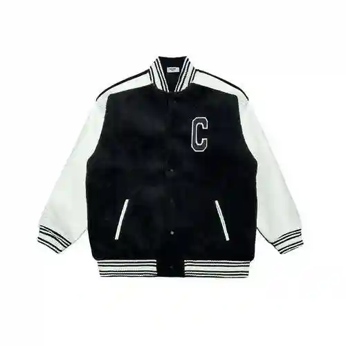 CE/Celine Large C-line Patch Panel Lamb Wool Baseball Coat