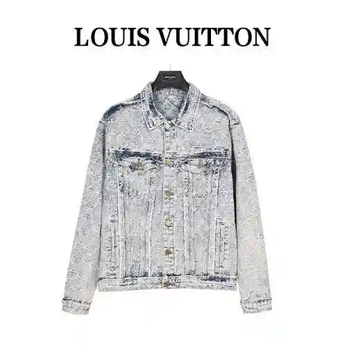 LV/Louis Vuitton 23Fw Abrigo vaquero con lavado de borlas y flores antiguas
