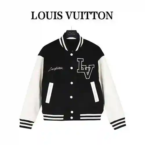 LV/Louis Vuitton 23Fw Split Leather Sleeves Baseball Jacket Coat