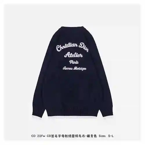 CD 23Fw CD Signature Letter Embroidered Round Neck Sweater - Navy