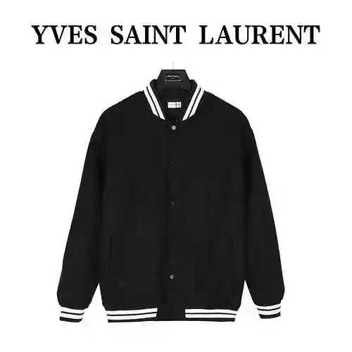 Saint Laurent Paris signature baseball jacket with stickers on the back
