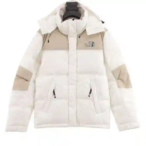 North TNF color blocking zippered hooded down jacket
