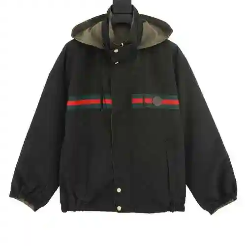 G Family Red and Green Ribbon Double sided Windbreaker Hooded Coat