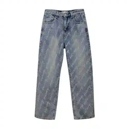 23 Year New Balenciaga BLCG Brushed Graffiti Letter Logo Full Print Jeans