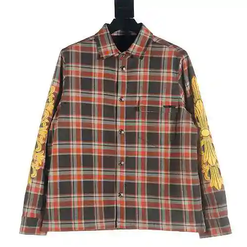 Crosin CH 23 New Arm Print Plaid Cotton Suit Orange