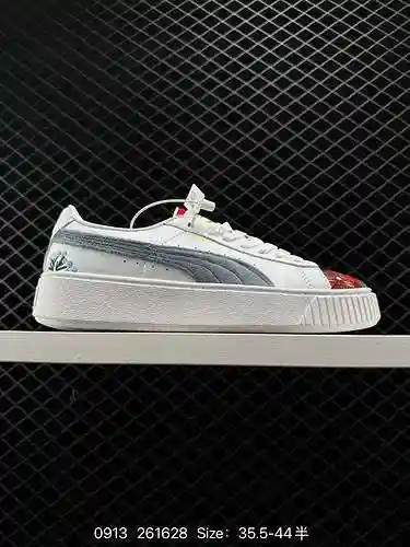 4 Puma PUMA Suede Platfotm Gold Sandwich Suela gruesa Etiqueta dorada Cuero Blanco Negro Blanco Rosa