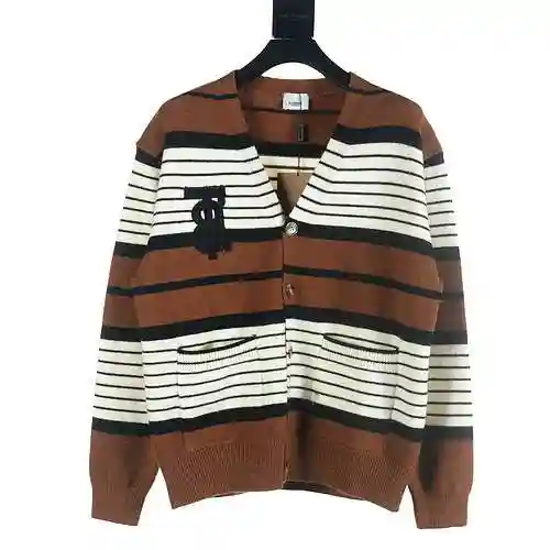 Burberry BBR 23Fw embroidered letter striped knit cardigan