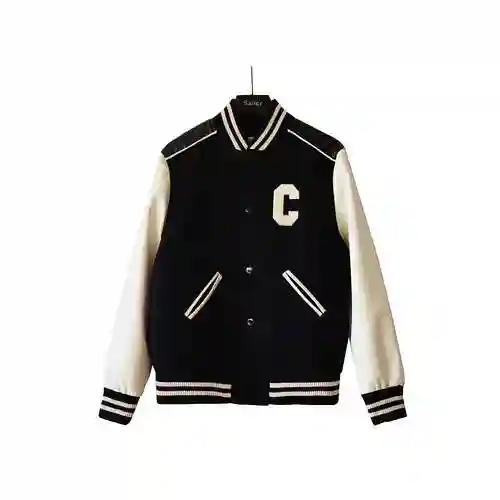 CE/Sailin-23FW Big C Towel Embroidered Leather Sleeve Baseball Jacket Jacket