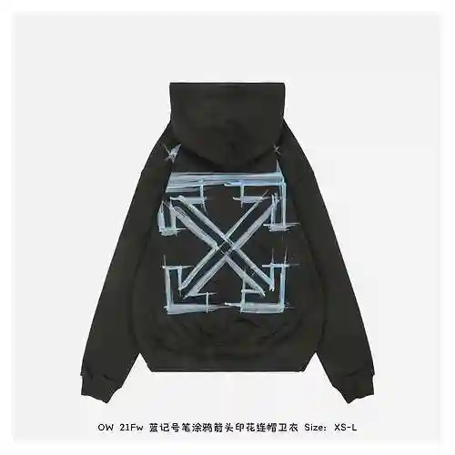 OW 21Fw Blue Marker Graffiti Arrow Print Hoodie