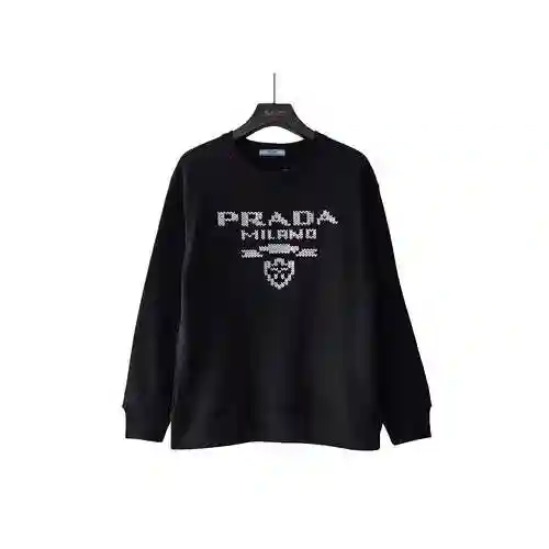 Pra * da/Prada 23Fw Mosaic Logo Embroidered Cotton Round Neck Sweater