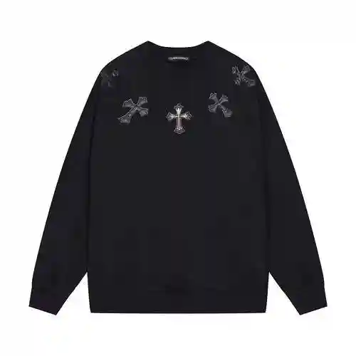 CH/Corolla Heart Neckline Silver Cross Round Neck Sweater, Unisex