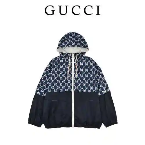 Gu * cci Gucci's new color matching sleeve detachable hooded jacket