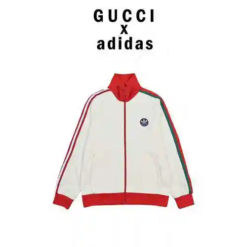 Guc x AD 22FW Co branded White Red Contrast Ribbon Zipper Coat