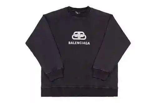 BLCG/Balenciaga worn-out lock buckle with silver stamping printed round neck sweater, unisex style