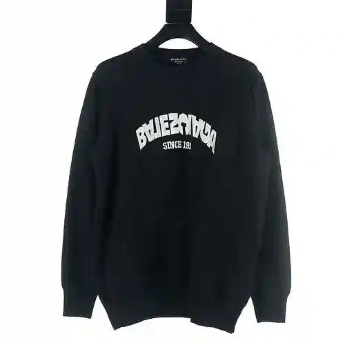 Balenciaga BLCG 23Fw 1917 Reversed Letter Embroidery Knitted Round Neck Sweater