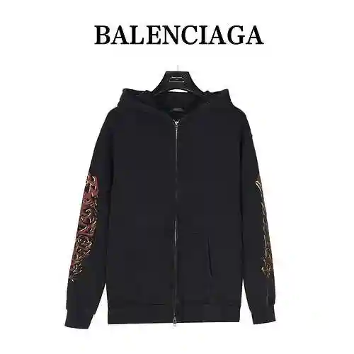 BLCG/Balenciaga 23Fw Washed Old Sanskrit Zipper Hooded Coat