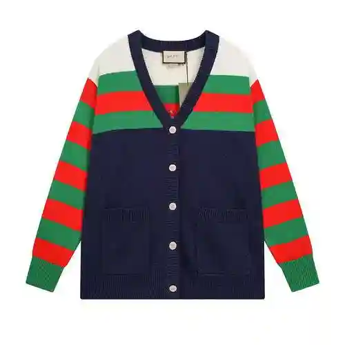 Gu * cci Red Green Striped Knitted Sweater Cardigan