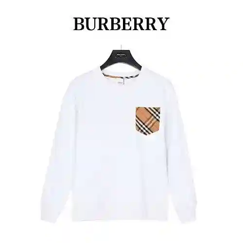 BBR/Burberry Suéter clásico con cuello redondo y manga a cuadros con bolsillo y panel a cuadros para