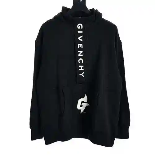 GVC/Givenchy Half Zip Leather Embroidered Hoodie