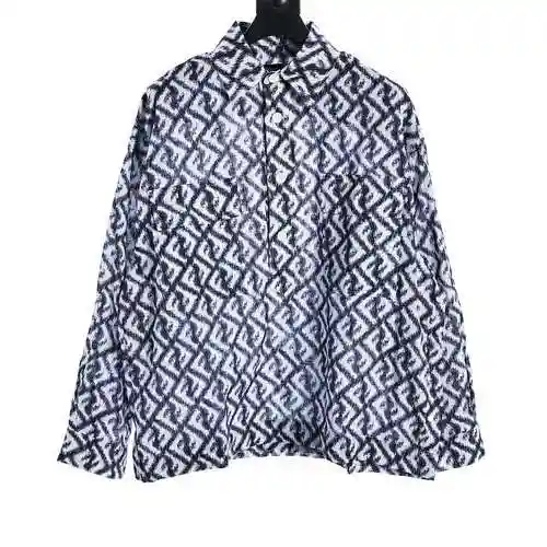 FD 23 Blue Double FF AOP Color Block Long Sleeve Shirt