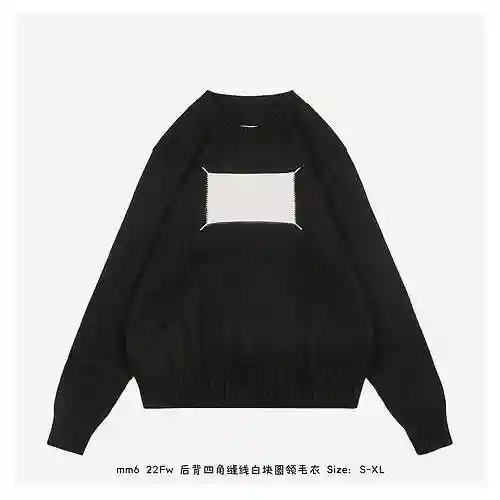 Mm6 22Fw white block round neck sweater with four corner stitching on the back