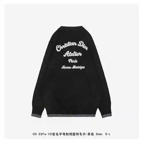 CD 23Fw CD Signature Letter Embroidered Round Neck Sweater - Black