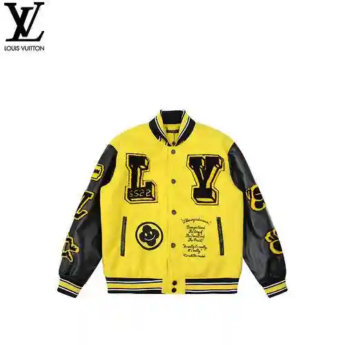 LV/Louis Vuitton 2023SS Yellow Black Spliced Fleece Baseball Jacket